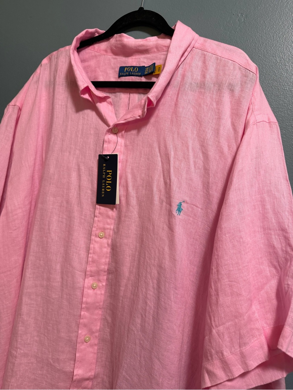Polo Ralph Lauren 100% Linen Pink Short Sleeve Shirt Men's Size 4XB  4XL Big NEW
